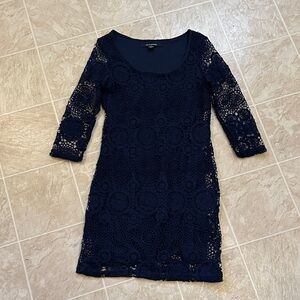 Le Chateau Elegant Navy Lace Dress